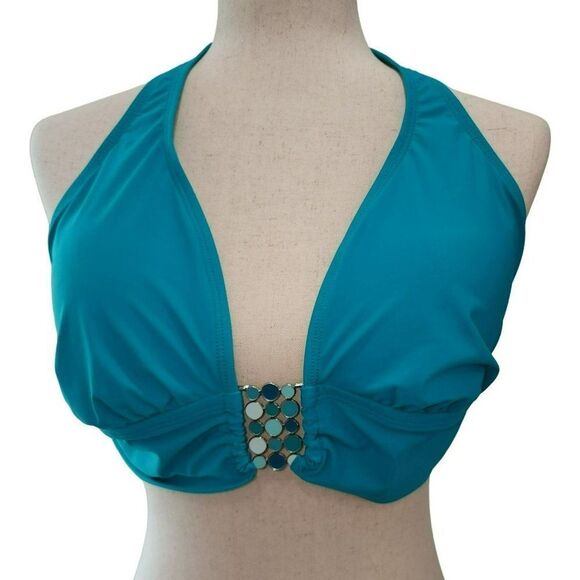 2Bamboo Blue Halter Swim Bikini Top With‎ Metal Design 32DD/34D S/M New - Picture 7 of 7
